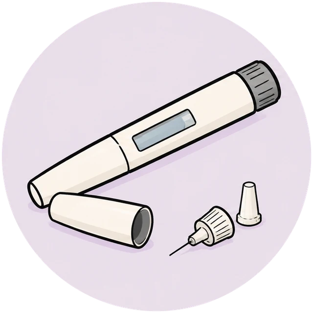 A pre-filled injection pen with its cap off and a separate pen needle
